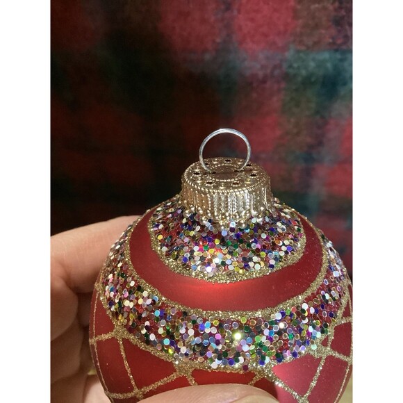 Krebs Glass Christmas Ornaments Candy Apple Red Flame Stripes & Lattice 2 Boxes - Picture 11 of 15